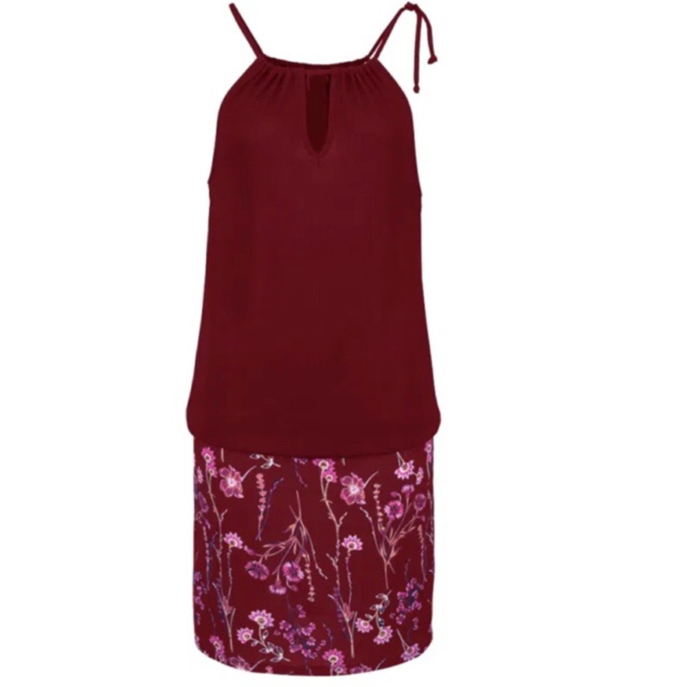 Burgundy Retro Halter Print Mini Dress - Picture 2 of 2